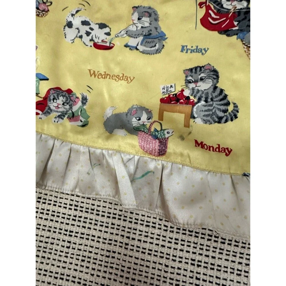 Nick & Nora Girls Yellow Cat Kittens Satin Nightgown Pajama Dress 7/8
